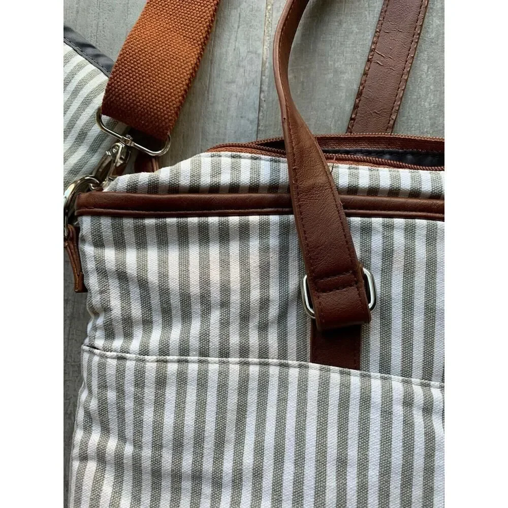 HIP CUB Gray & White Striped Messenger Style Diaper Bag + Matching Changing Pad
